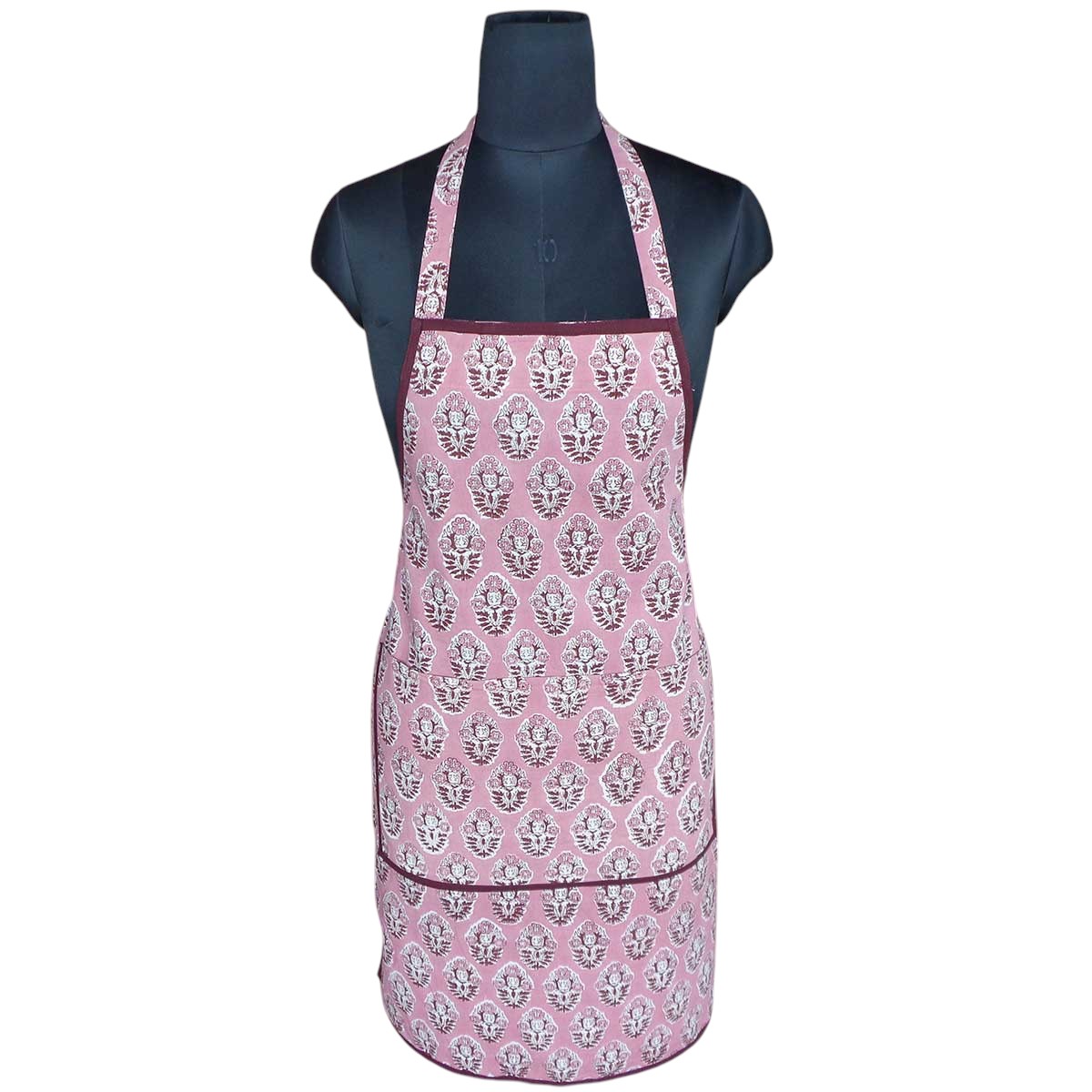 Indian Block-Printed 100 Cotton Apron Boota Pink Gud 202811