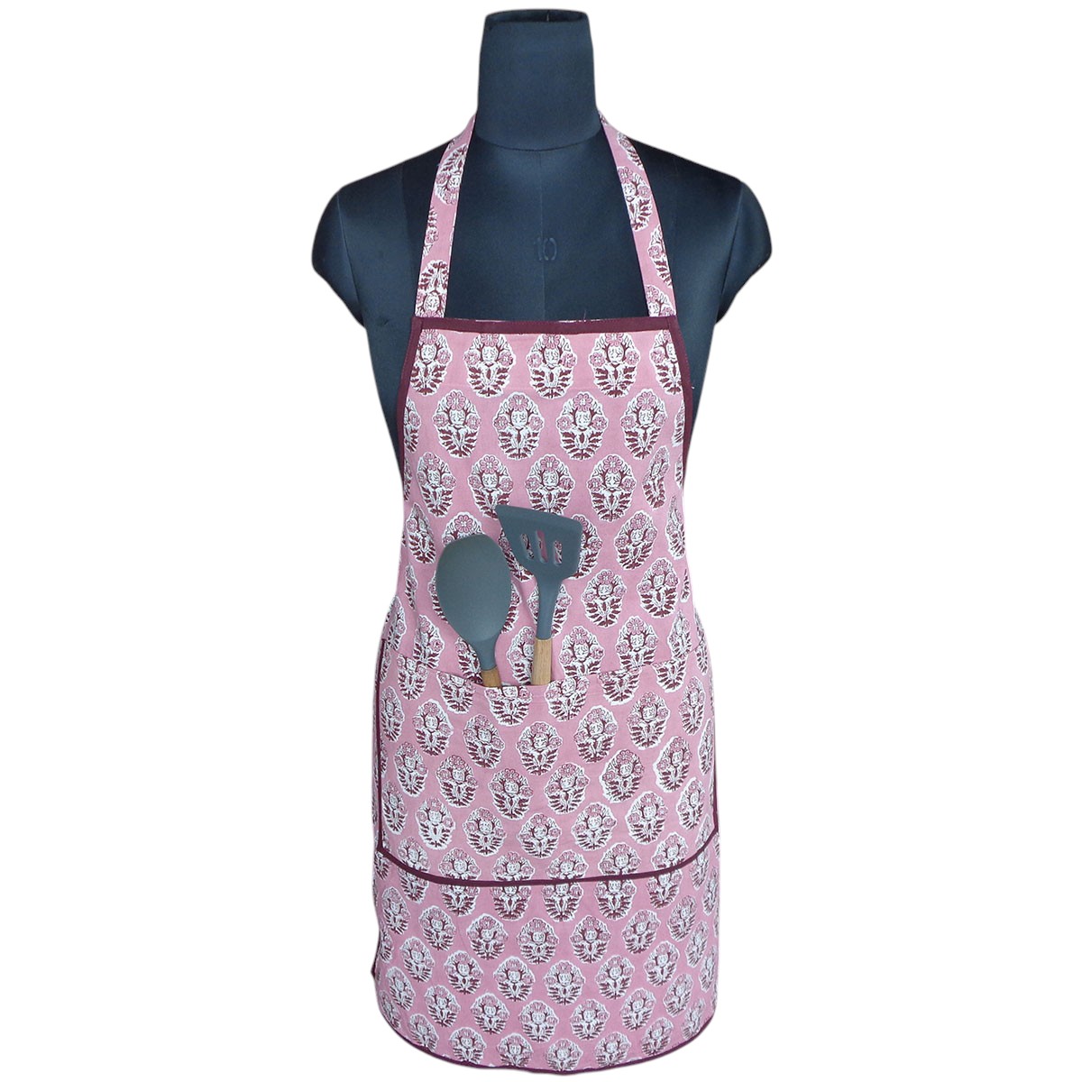 Indian Block-Printed 100 Cotton Apron Boota Pink Gud 202811