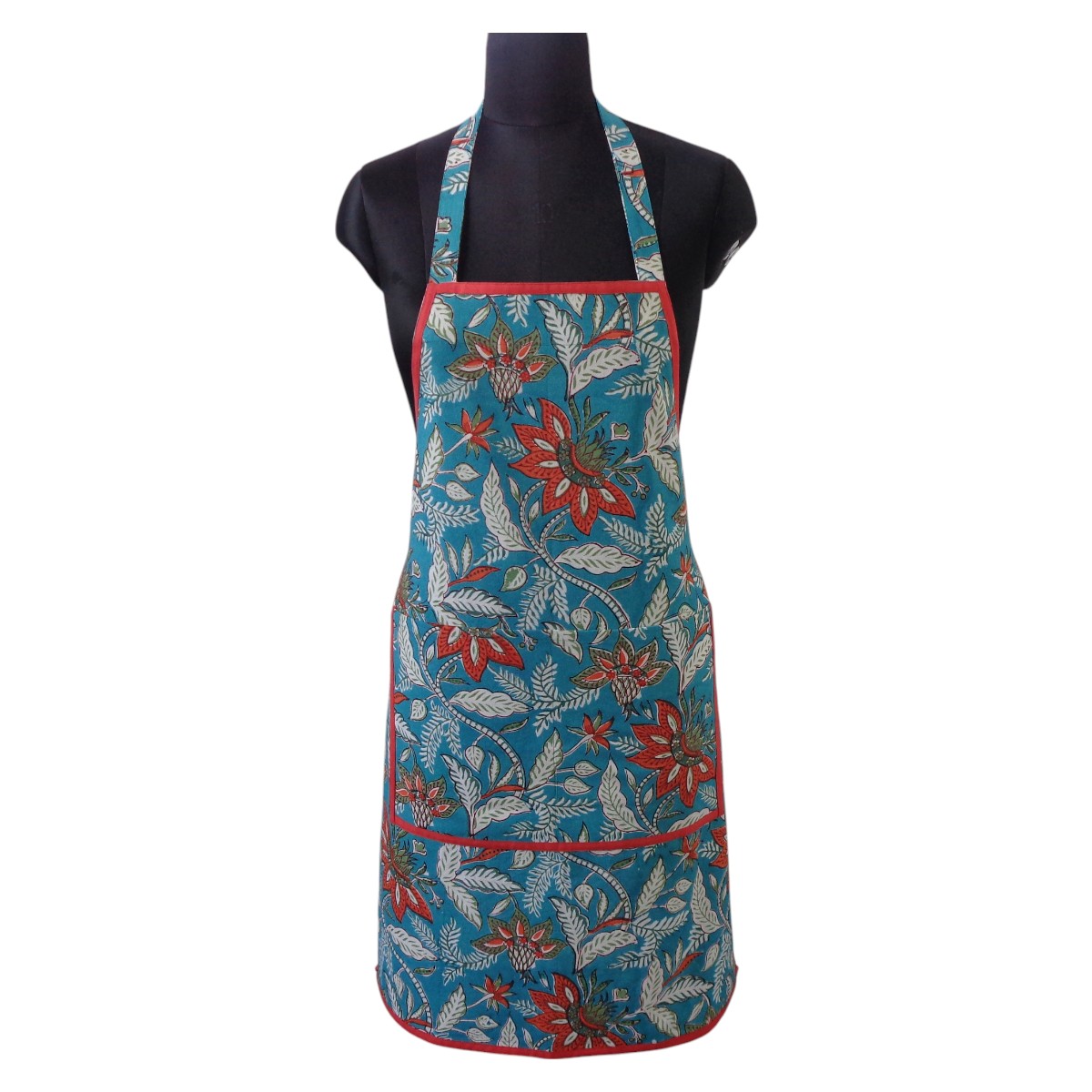 Indian Block-Printed 100 Cotton Apron Bossanova Green Gud 393939