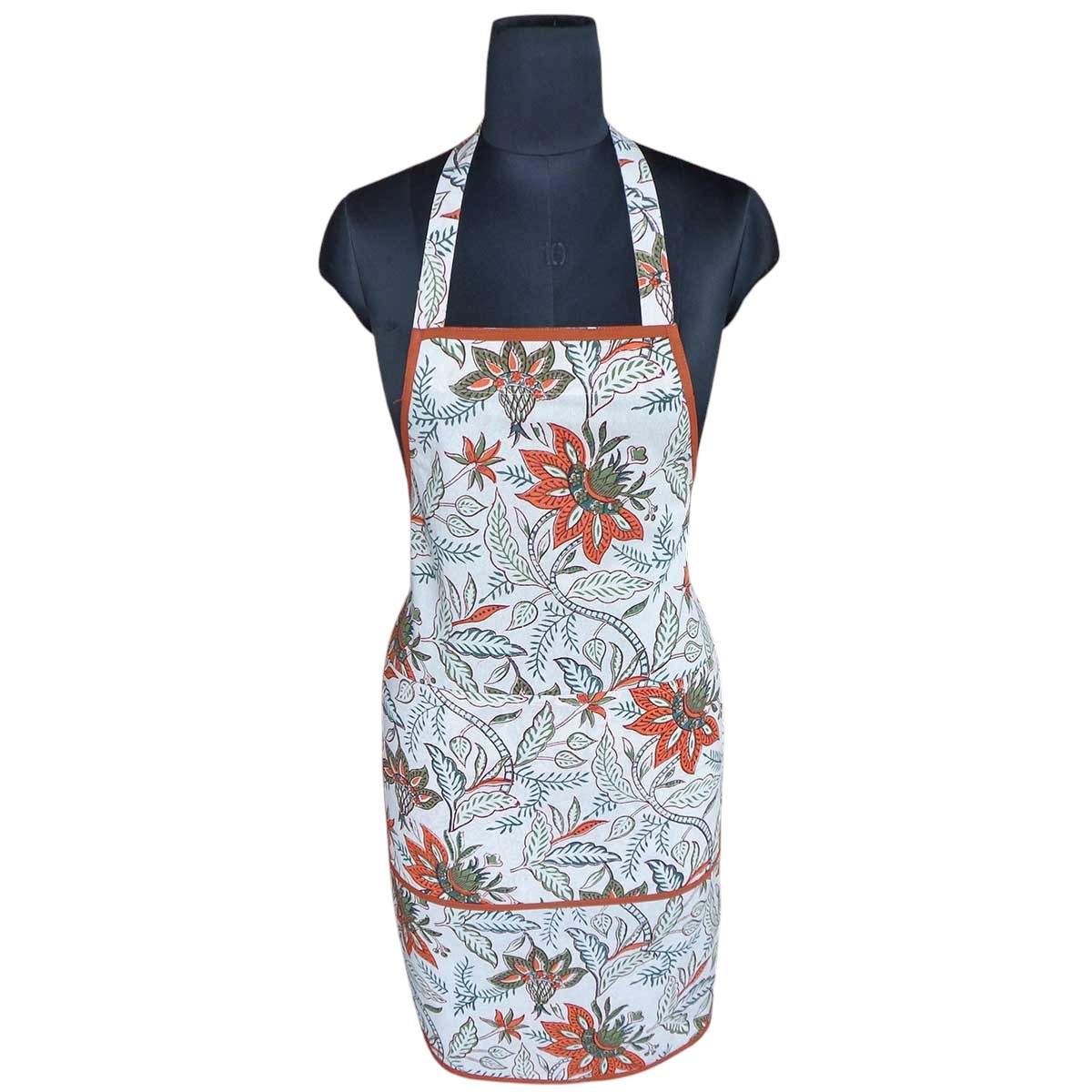 Indian Block-Printed 100 Cotton Apron  Bossanova Green Open 393938