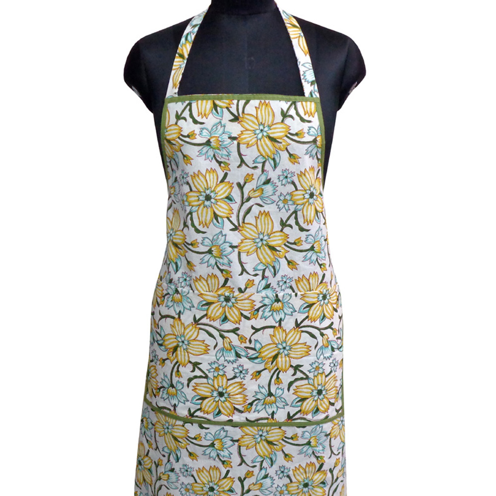Indian Block-Printed 100 Cotton Apron Champa Kali 204564