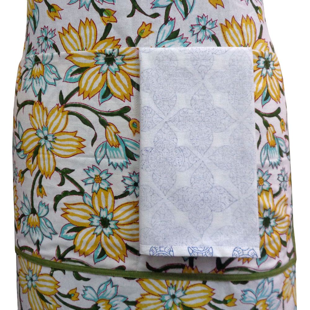 Indian Block-Printed 100 Cotton Apron Champa Kali 204564