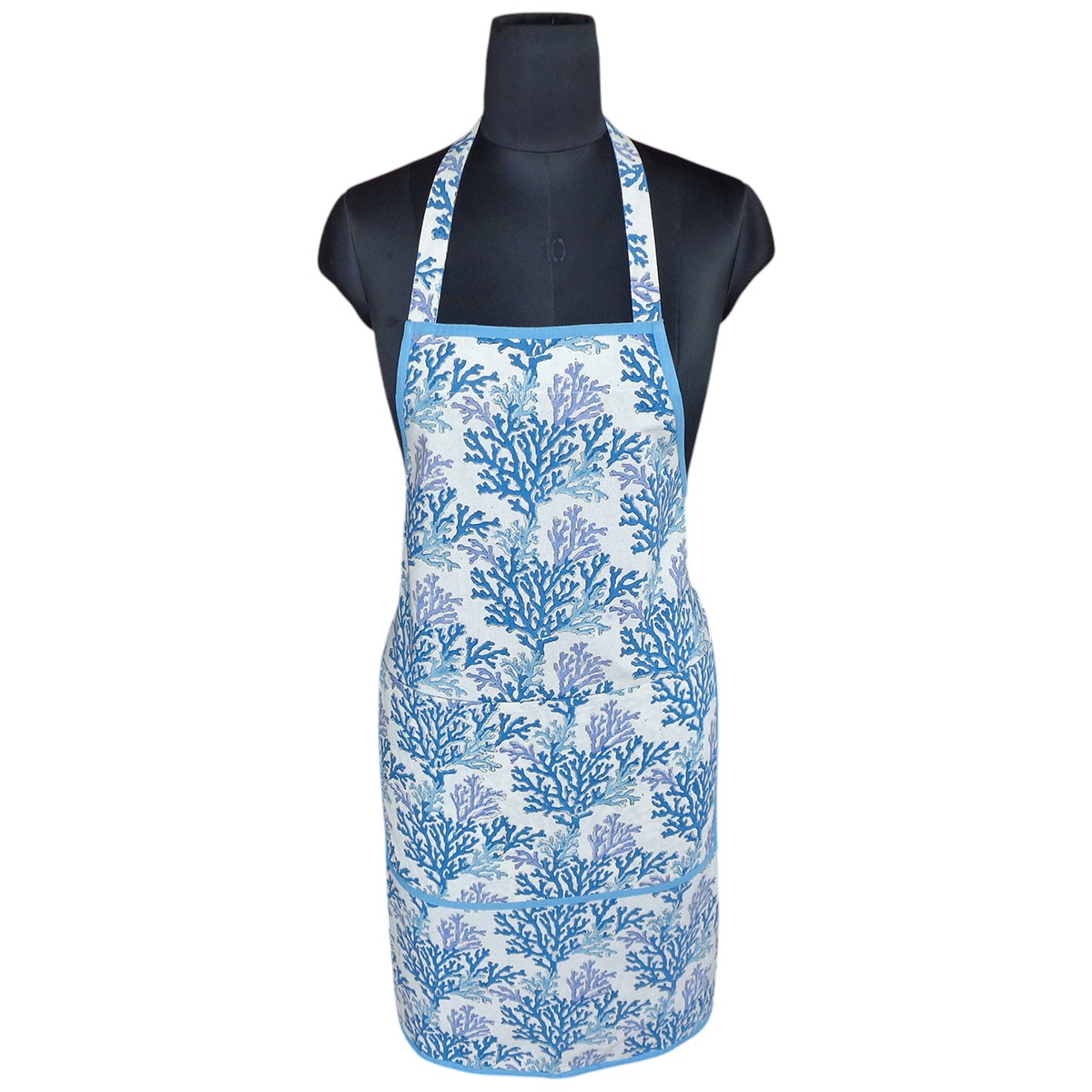 Indian Block-Printed 100 Cotton Apron  Coral Multi Blue 502087