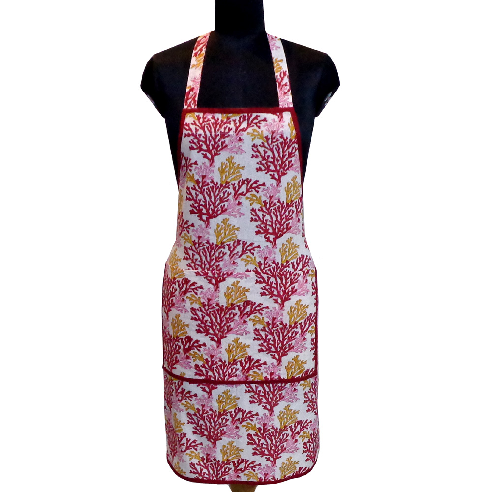 Indian Block-Printed 100 Cotton Apron Coral Multi Red 701927
