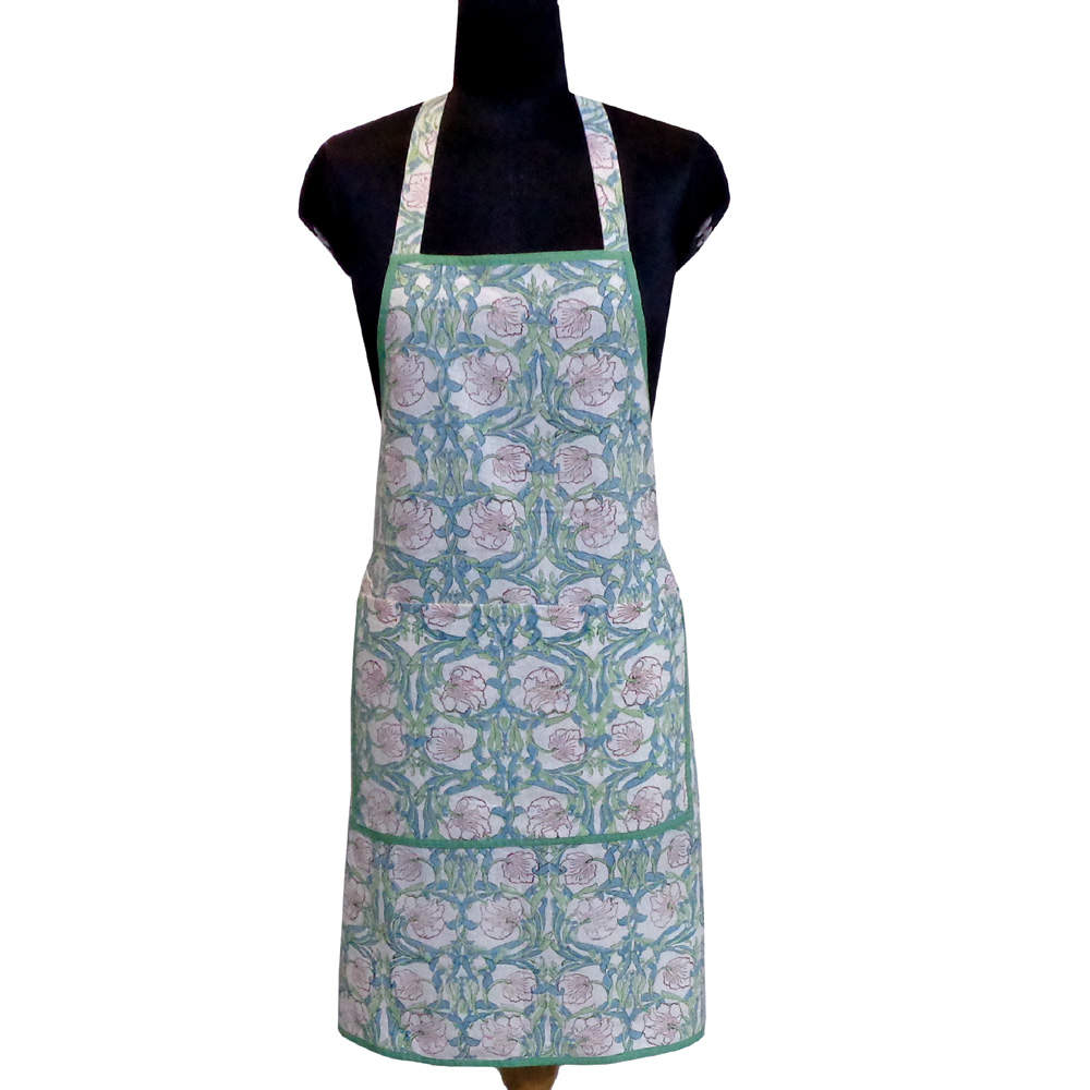 Indian Block-Printed 100 Cotton Apron Bauhaus Pink Open 601781
