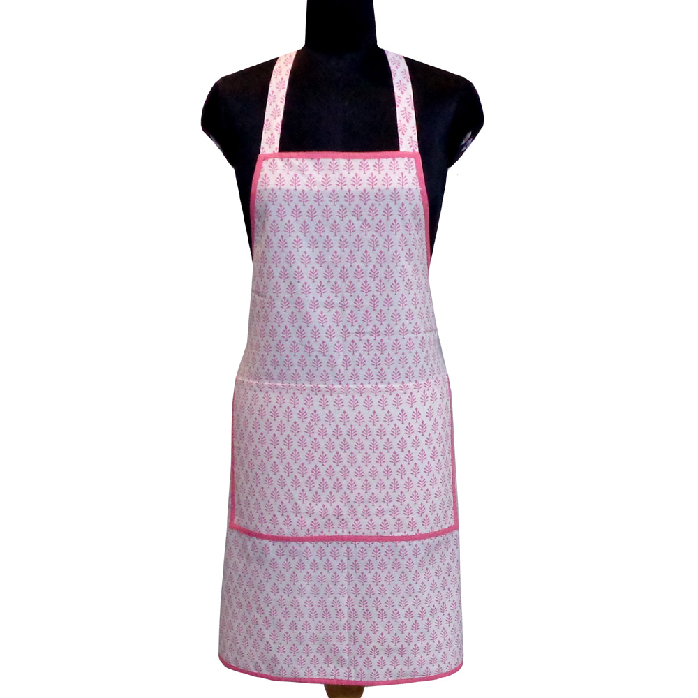 Indian Block-Printed 100 Cotton Apron Neem Carmine Rose 701741