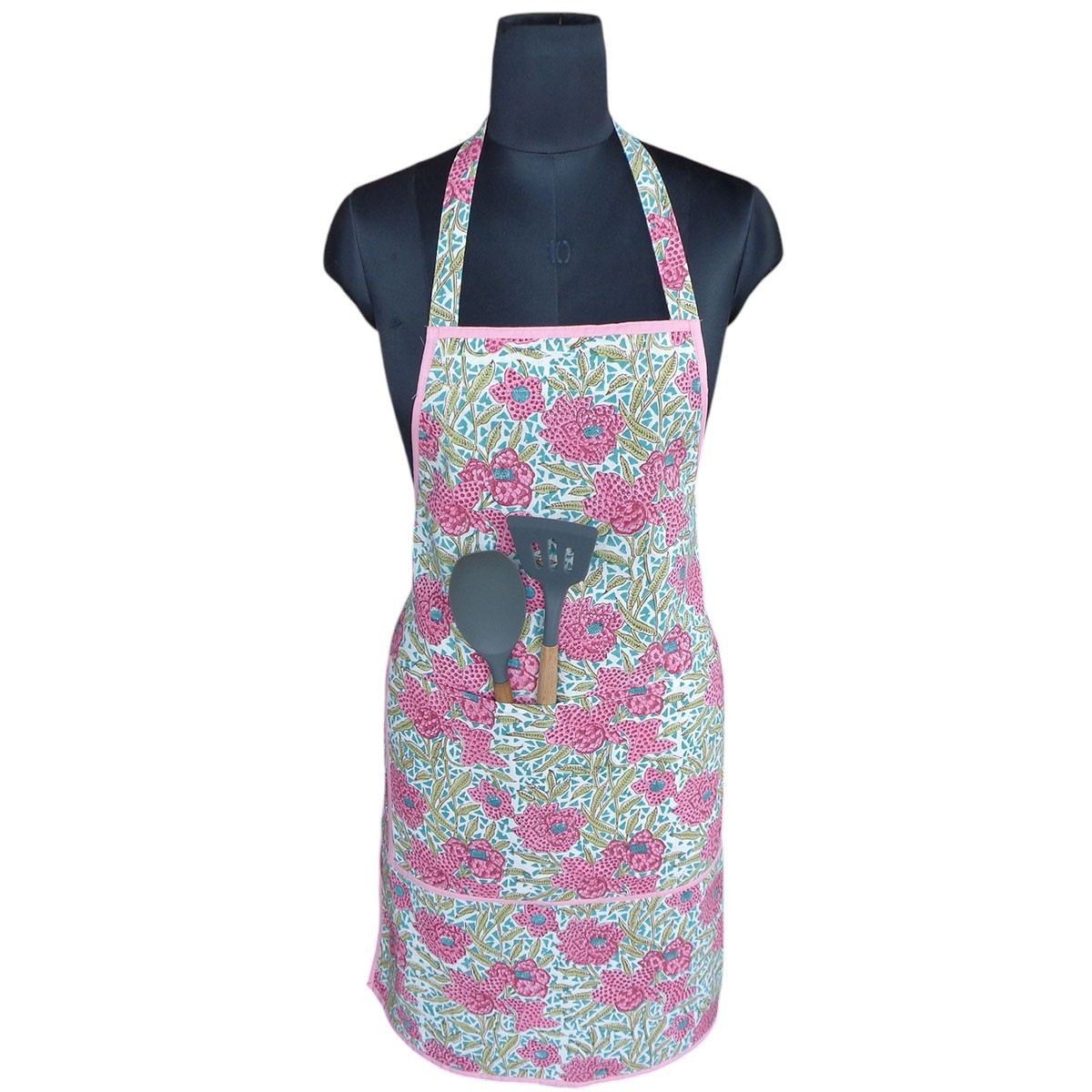 Indian Block-Printed 100 Cotton Apron Flower Candy 620637