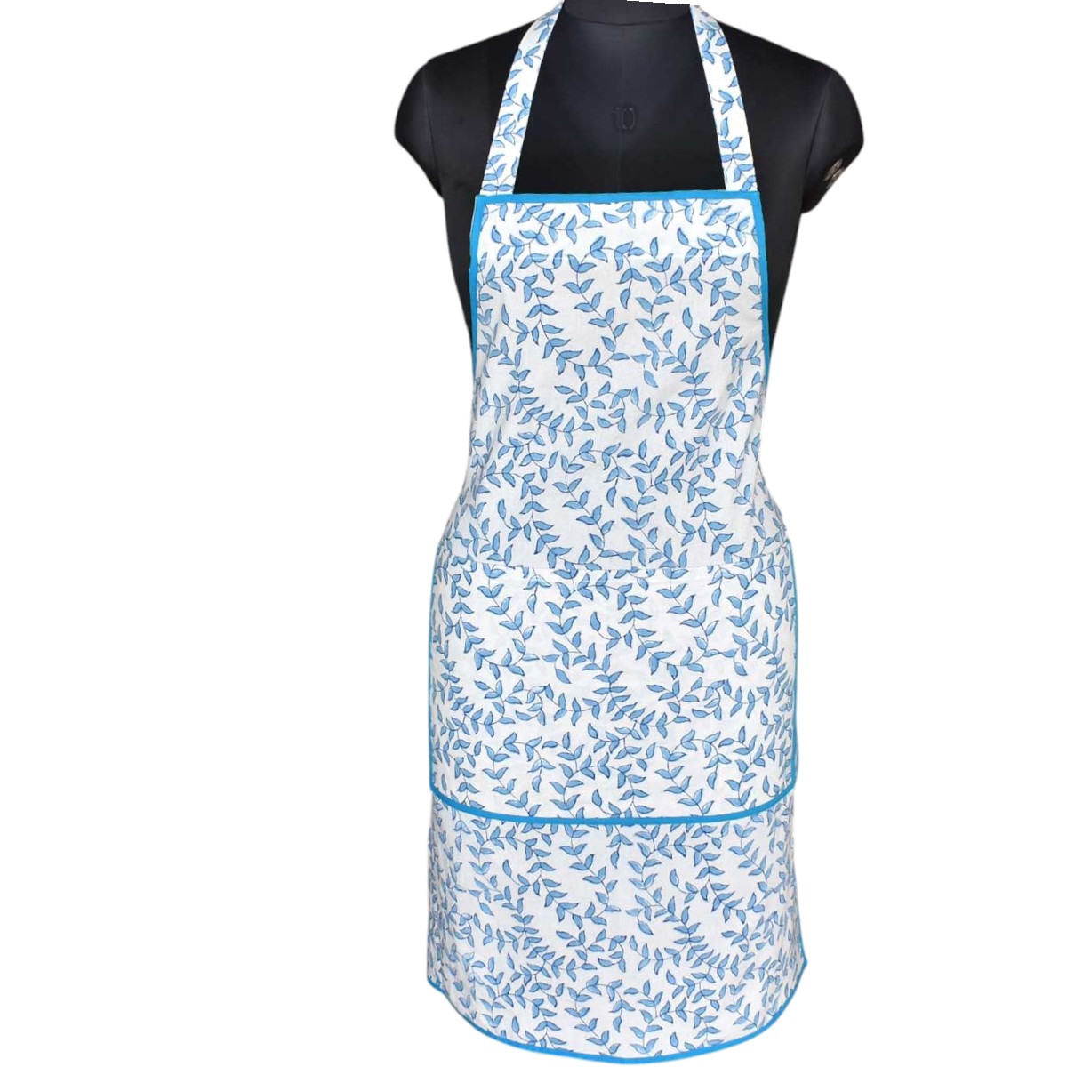 Indian Block-Printed 100 Cotton Apron Harmony Blue Open 260417