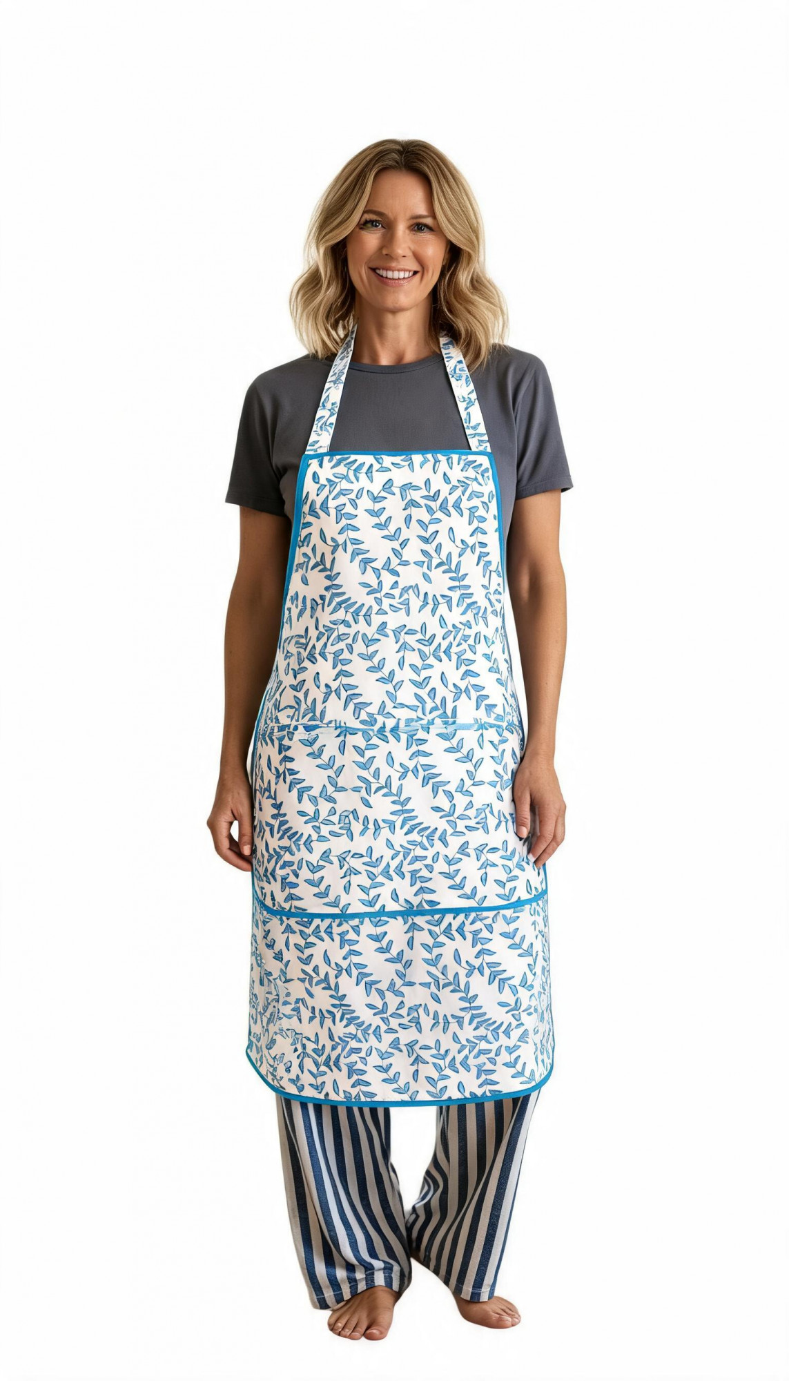 Indian Block-Printed 100 Cotton Apron Harmony Blue Open 260417