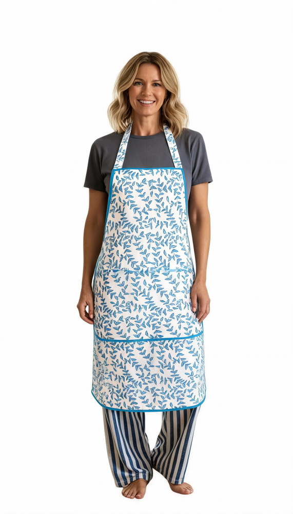 Image of Indian Block-Printed 100% Cotton Apron |  Harmony Blue Open 260417
