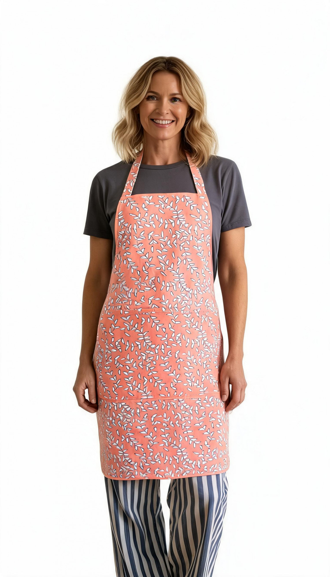 Indian Block-Printed 100 Cotton Apron Harmony Peach Fill 260415