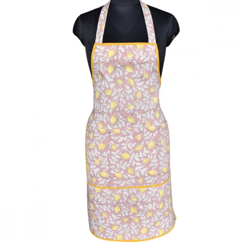 Image of Indian Block-Printed 100% Cotton Apron |  Lemon Earth 202404