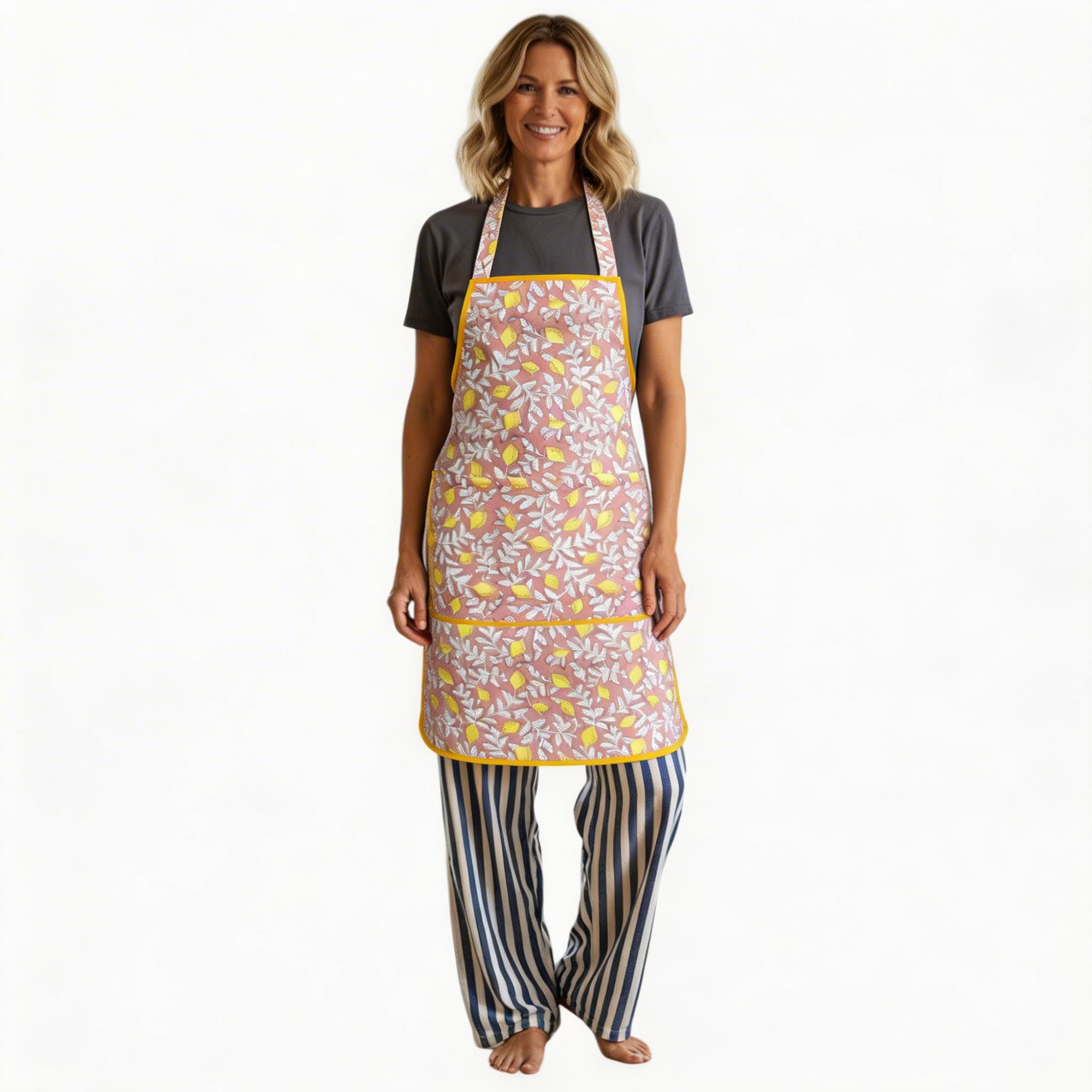 Indian Block-Printed 100 Cotton Apron Lemon Earth 202404