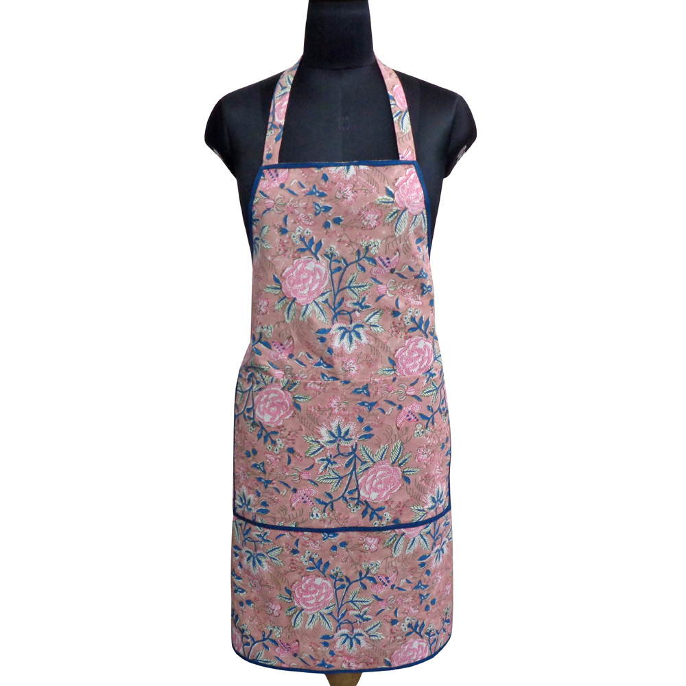 Indian Block-Printed 100 Cotton Apron Misty Rose Gud 202873