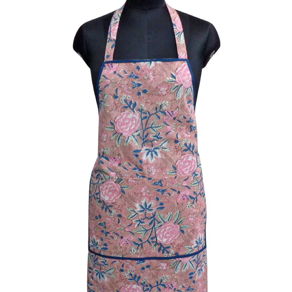 Indian Block-Printed 100 Cotton Apron Misty Rose Gud 202873