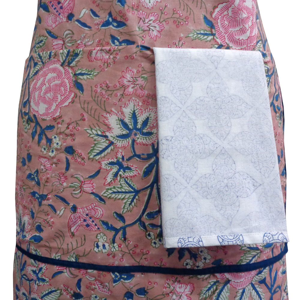 Indian Block-Printed 100 Cotton Apron Misty Rose Gud 202873