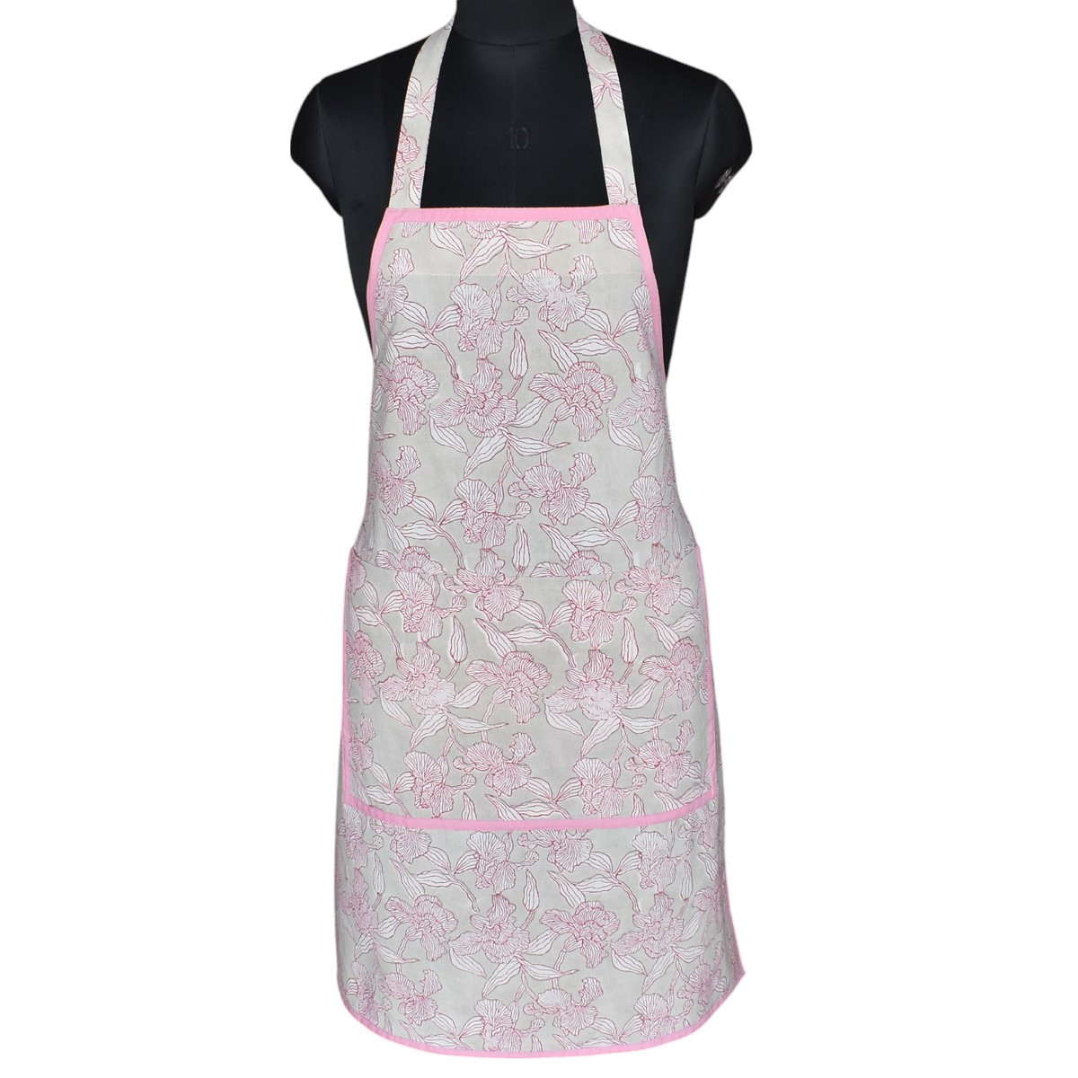 Indian Block-Printed 100 Cotton Apron Orchid Beige 202503
