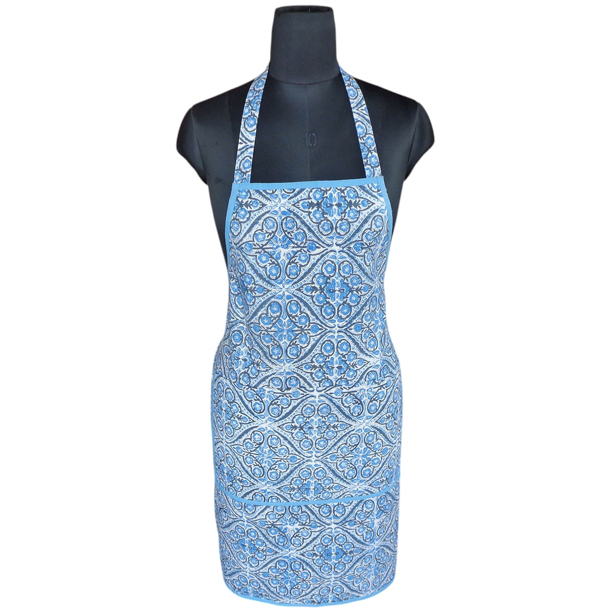Indian Block-Printed 100 Cotton Apron Phool Chokri Nili 505055