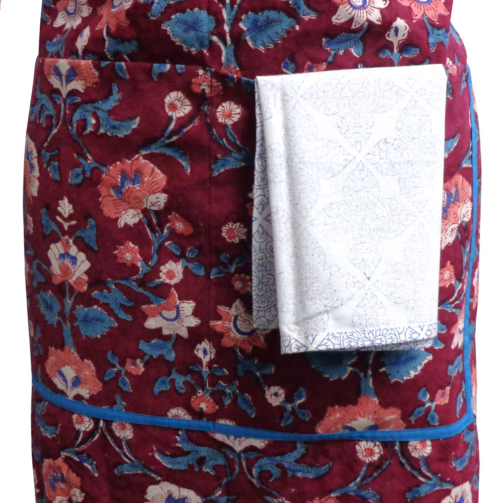 Indian Block-Printed 100 Cotton Apron Rukhsana Maroon Gud 105823