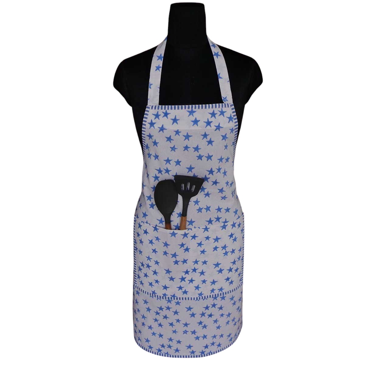 Indian Block-Printed 100 Cotton Apron Star Blue 202509