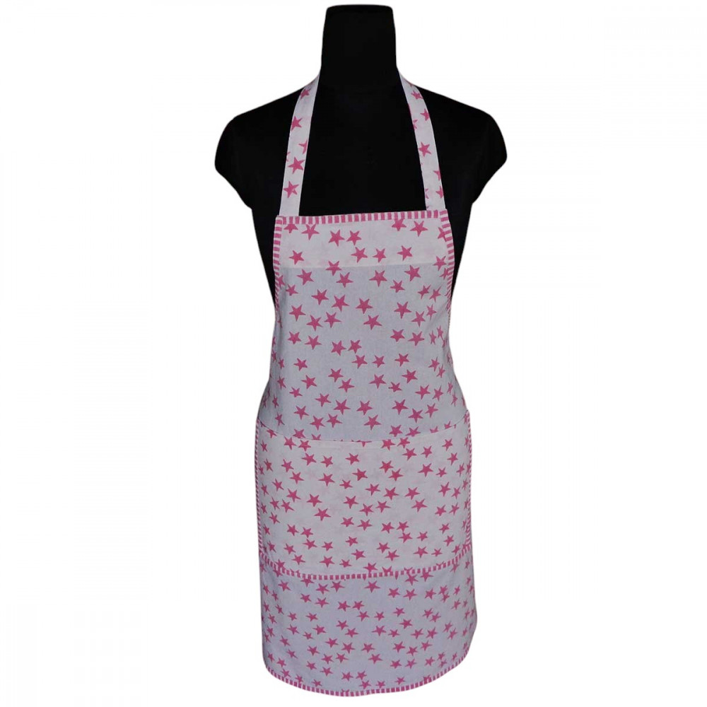 Image of Indian Block-Printed 100% Cotton Apron | Star Pink 202511