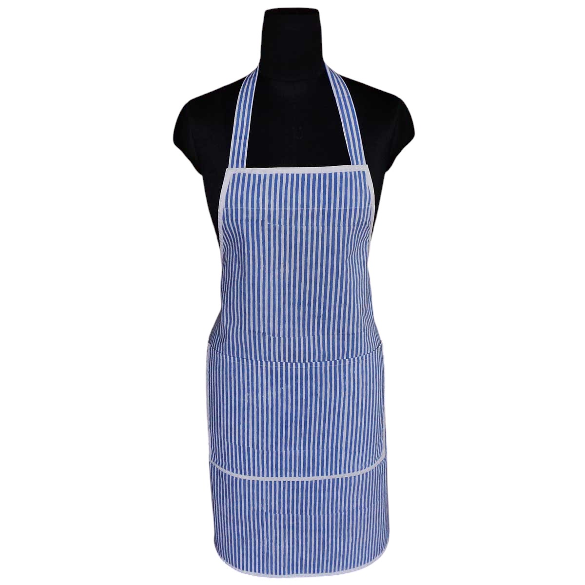 Indian Block-Printed 100 Cotton Apron  Stripe Blue 202510