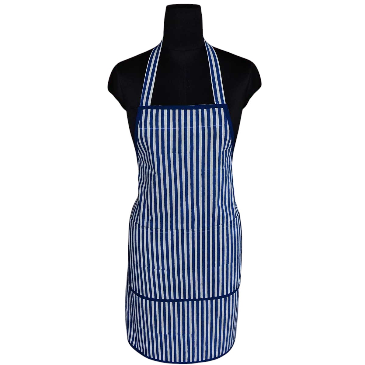 Indian Block-Printed 100 Cotton Apron Stripes Navy 202519