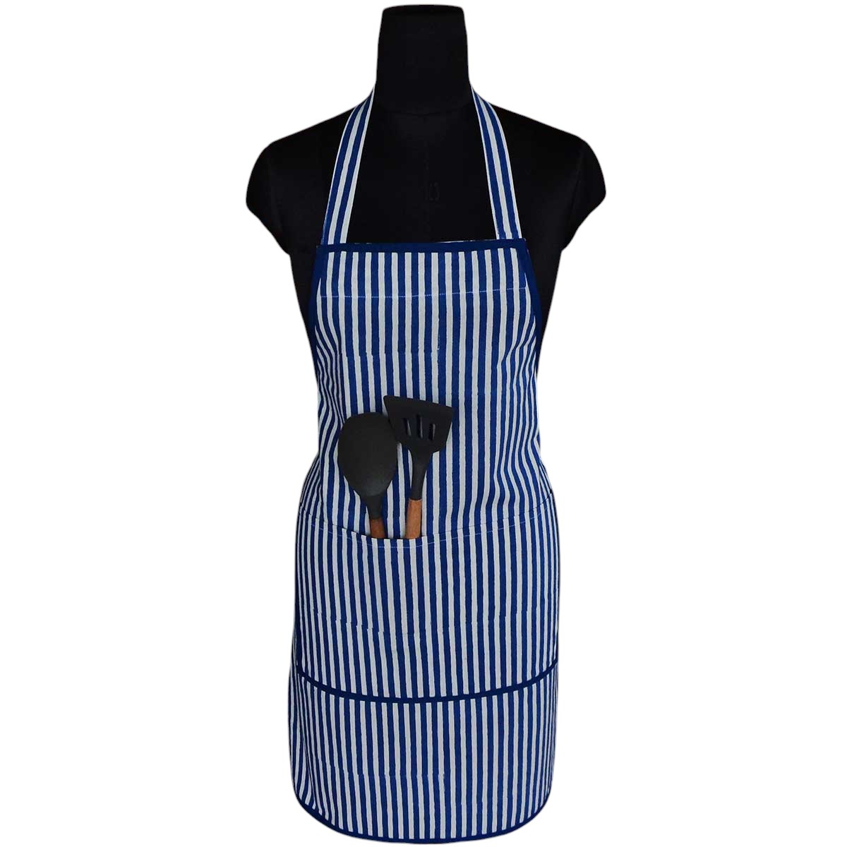 Indian Block-Printed 100 Cotton Apron  Stripes Navy 202519