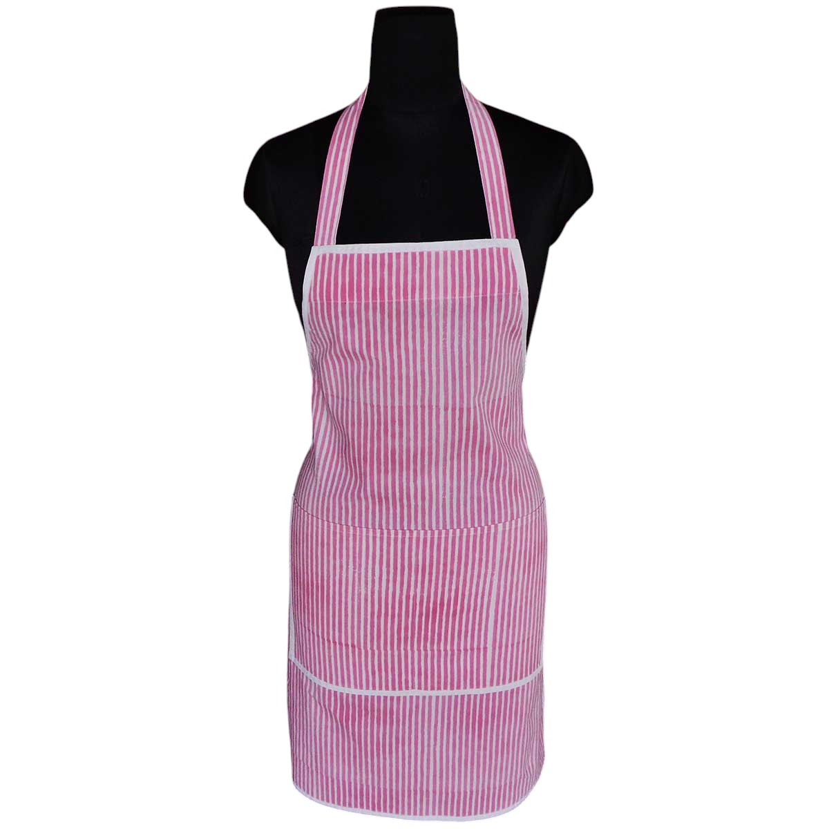 Indian Block-Printed 100 Cotton Apron  Stripe Pink 202512