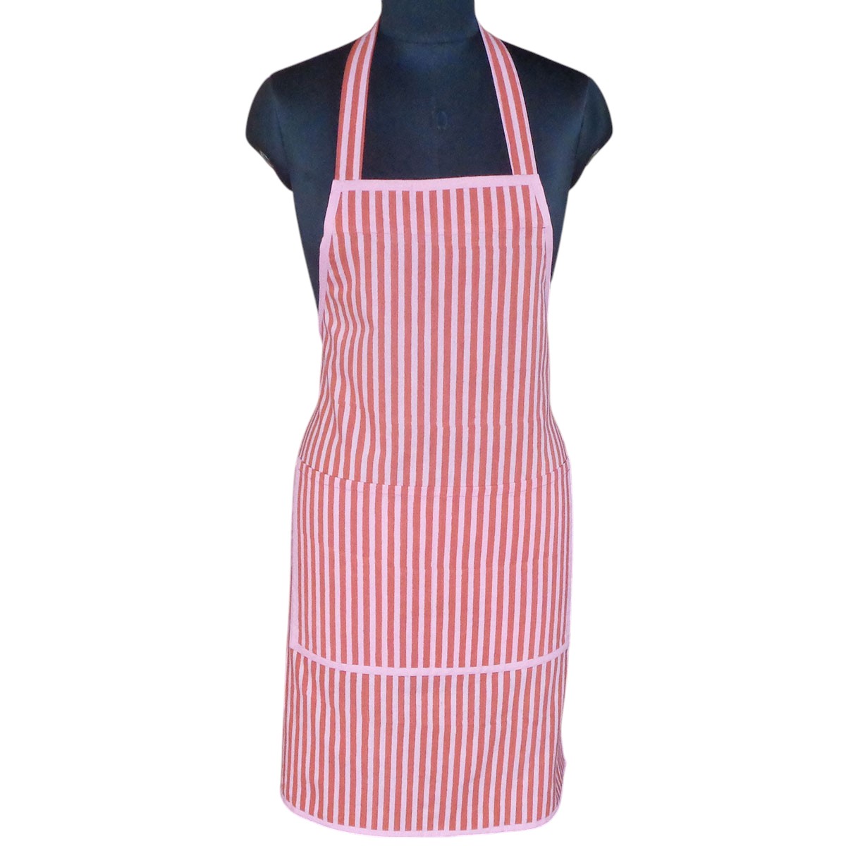 Indian Block-Printed 100 Cotton Apron  Stripe Pink Red 207993