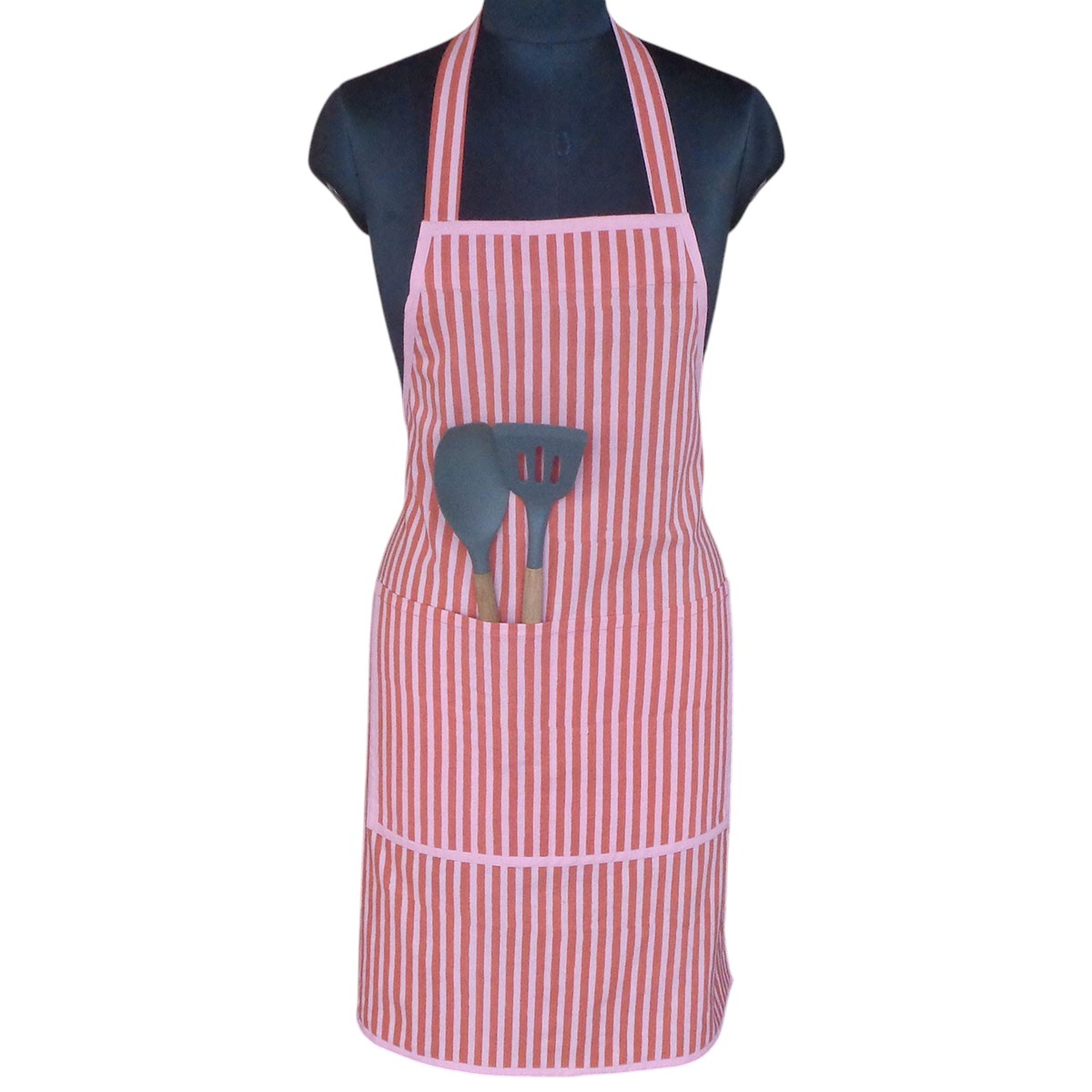 Indian Block-Printed 100 Cotton Apron Stripe Pink Red 207993