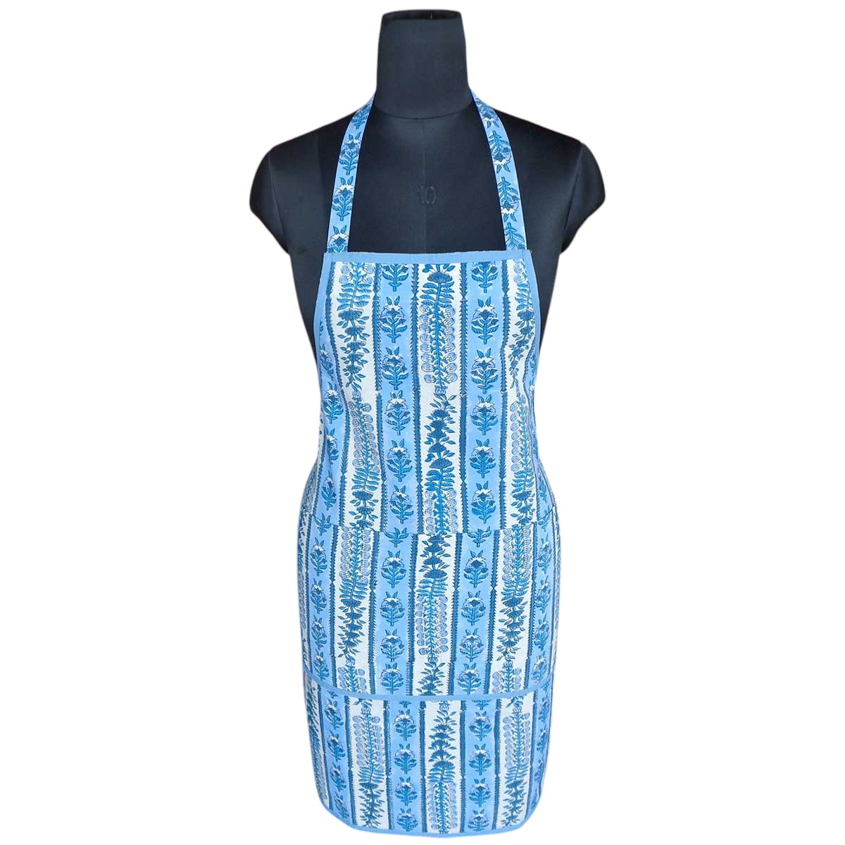 Indian Block-Printed 100 Cotton Apron Trellis Blue Booti 104113