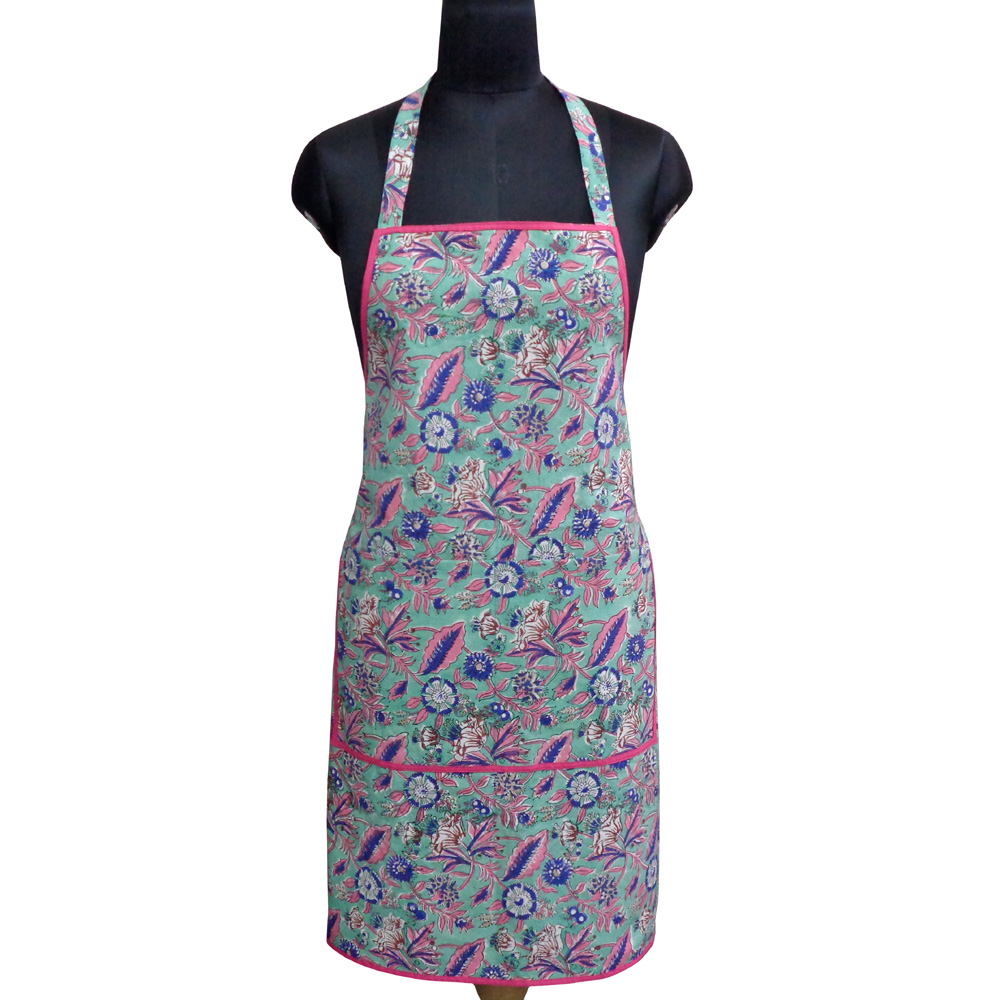 Indian Block-Printed 100 Cotton Apron Wild Flower Ocean Gud 208195