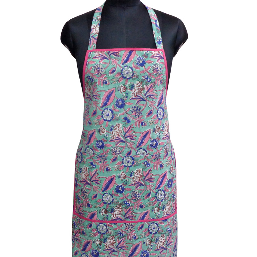 Indian Block-Printed 100 Cotton Apron Wild Flower Ocean Gud 208195
