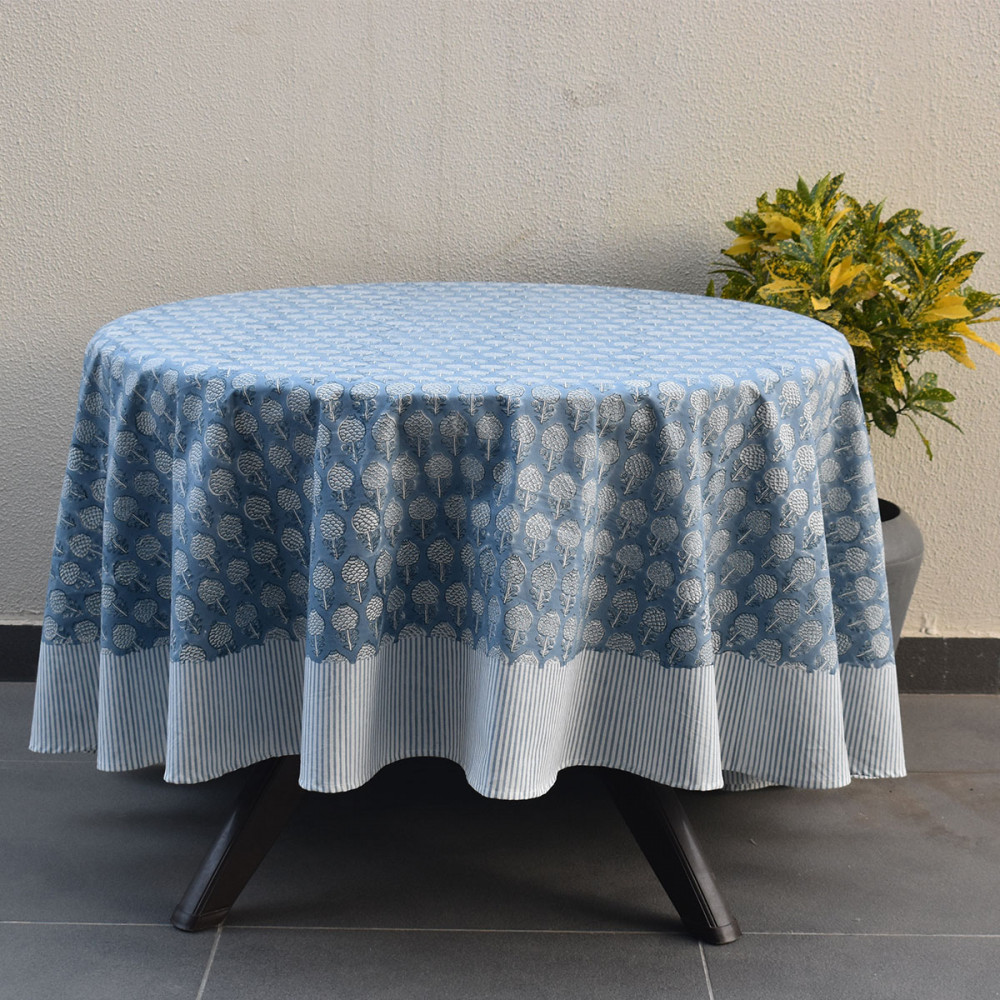 Image of Round 220 cms Cotton French Design Table Cover | Artichoke Pearl Blue 251210