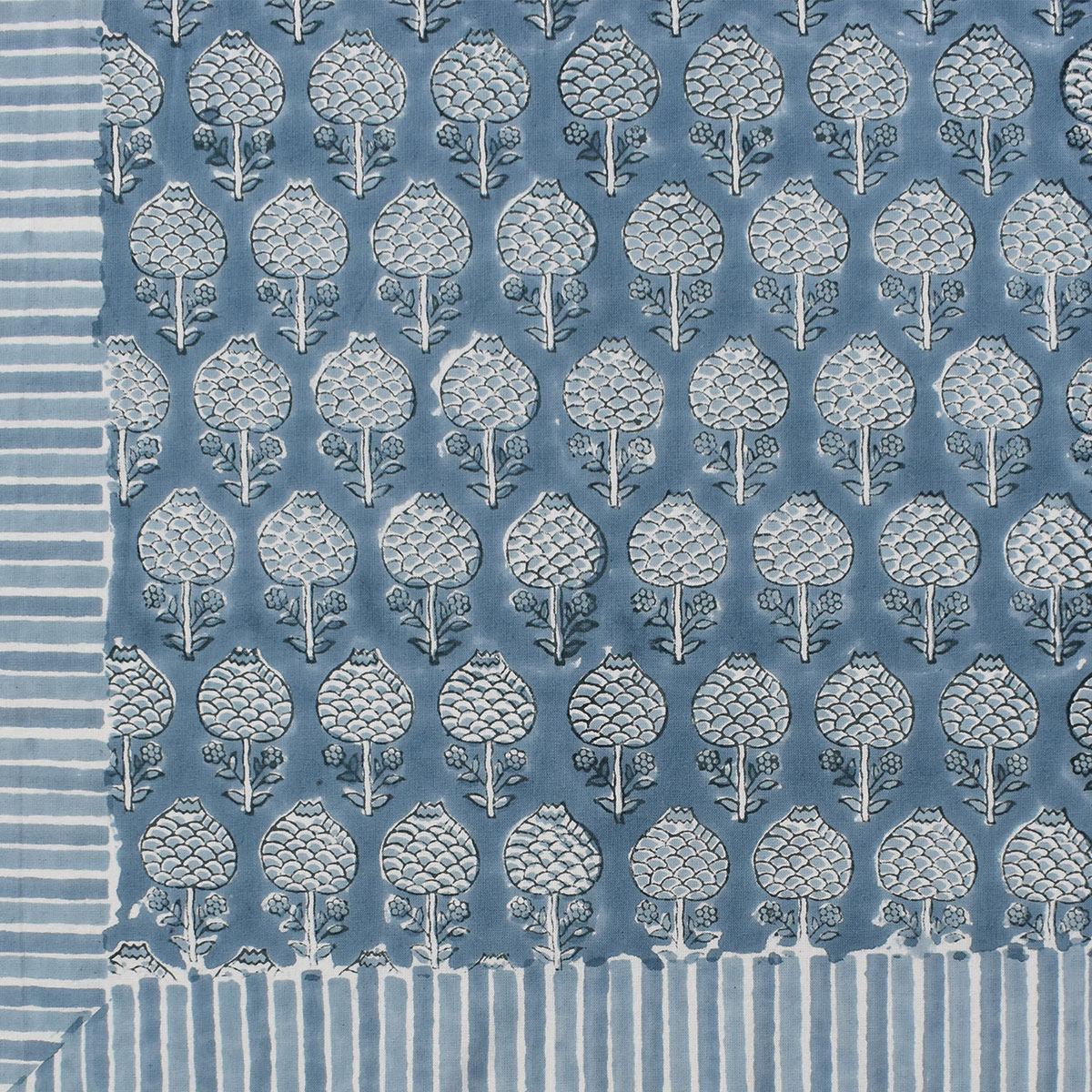 Wood Block Printed Handmade Tablecloth 150x220 cms  Artichoke Pearl Blue 251210