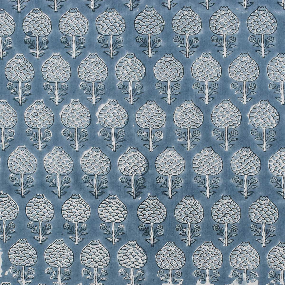 5 Yard Running Fabric Jaipur Block Printed Cotton 20 Sheeting Fabric Artichoke-Pearl-Blue-251210