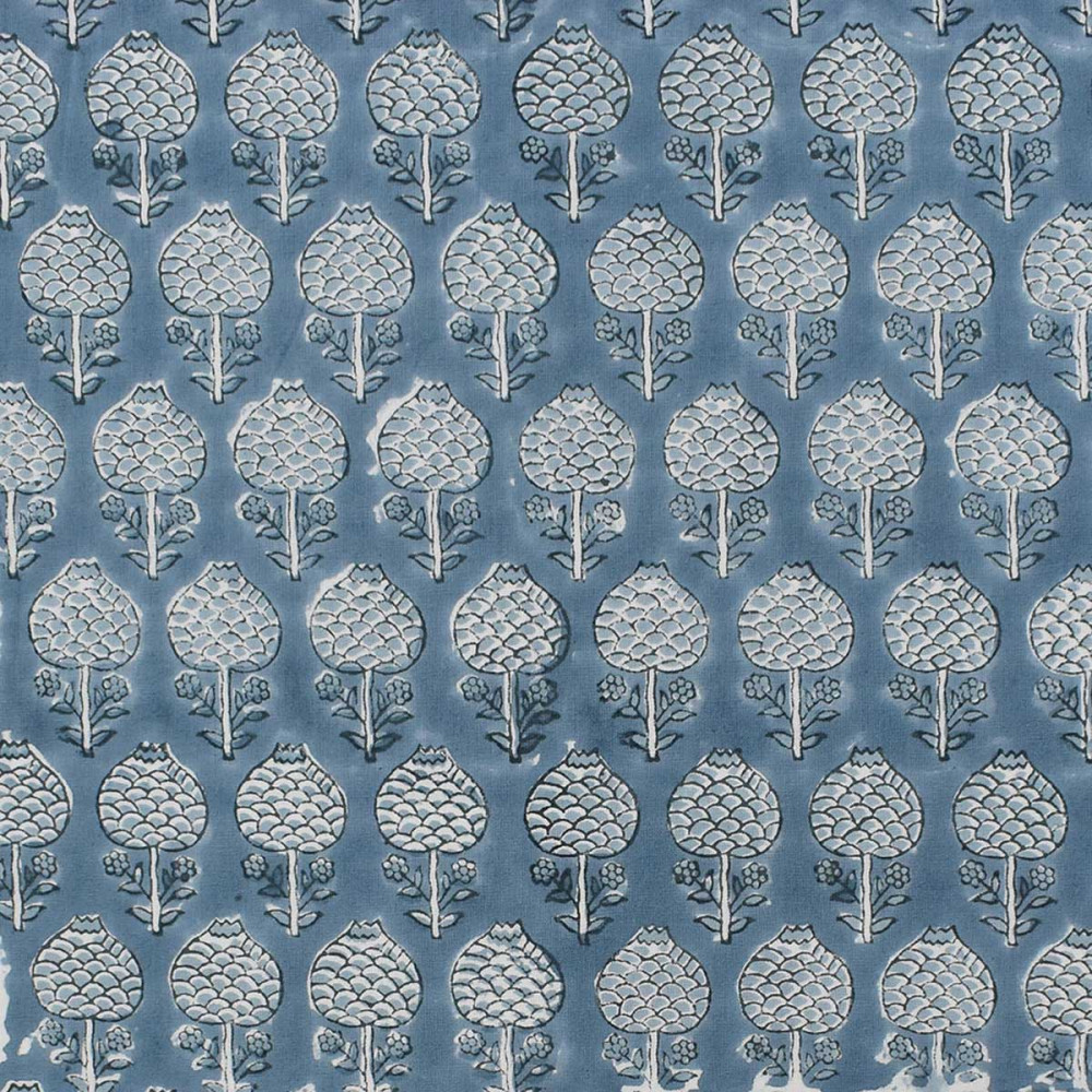 Image of 5 Yard Running Fabric Jaipur Block Printed Cotton 20 Sheeting Fabric | Artichoke-Pearl-Blue-251210