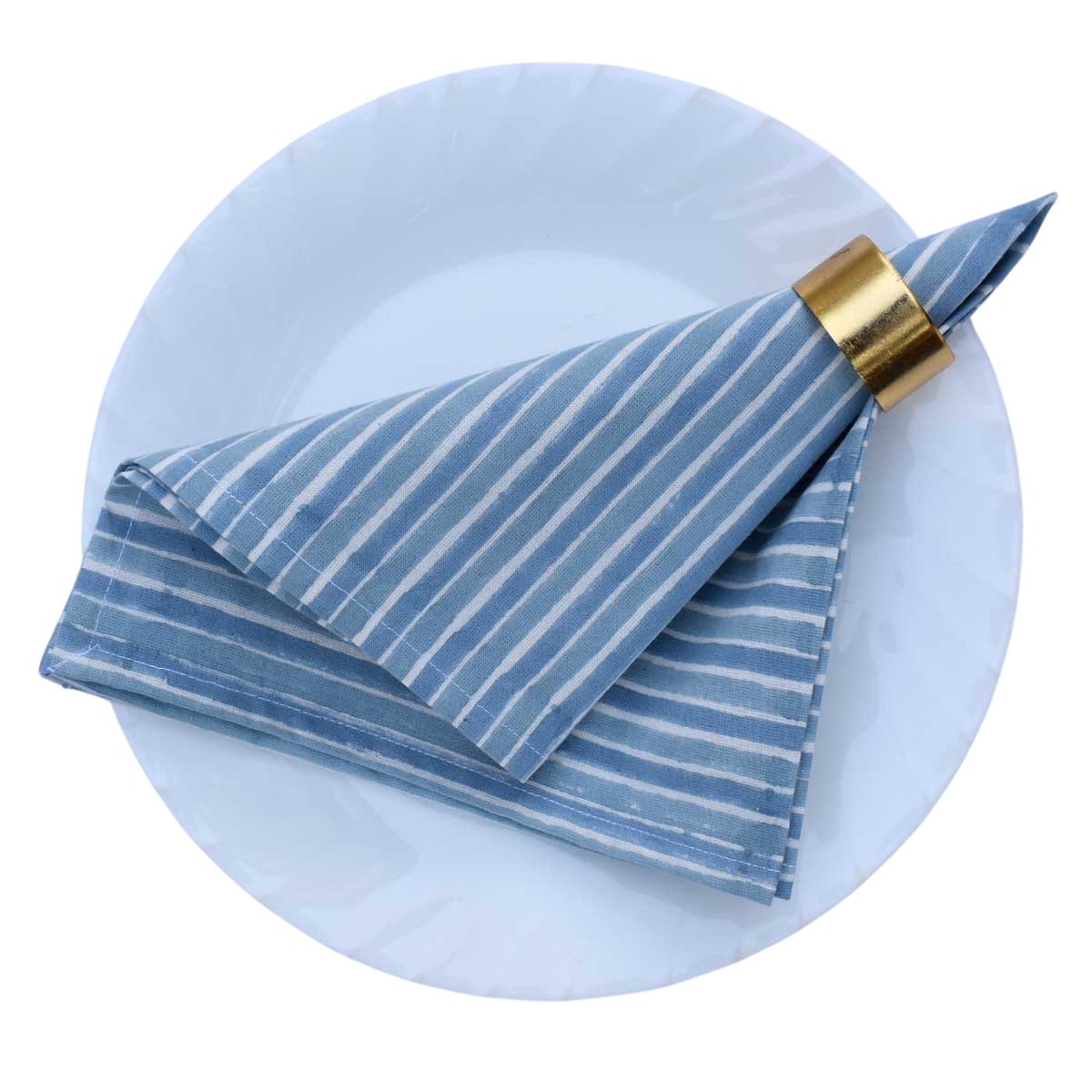 Hand Block Printed Cotton Napkin 45x45 cms Set of 4 Napkins Artichoke Stripe 262404