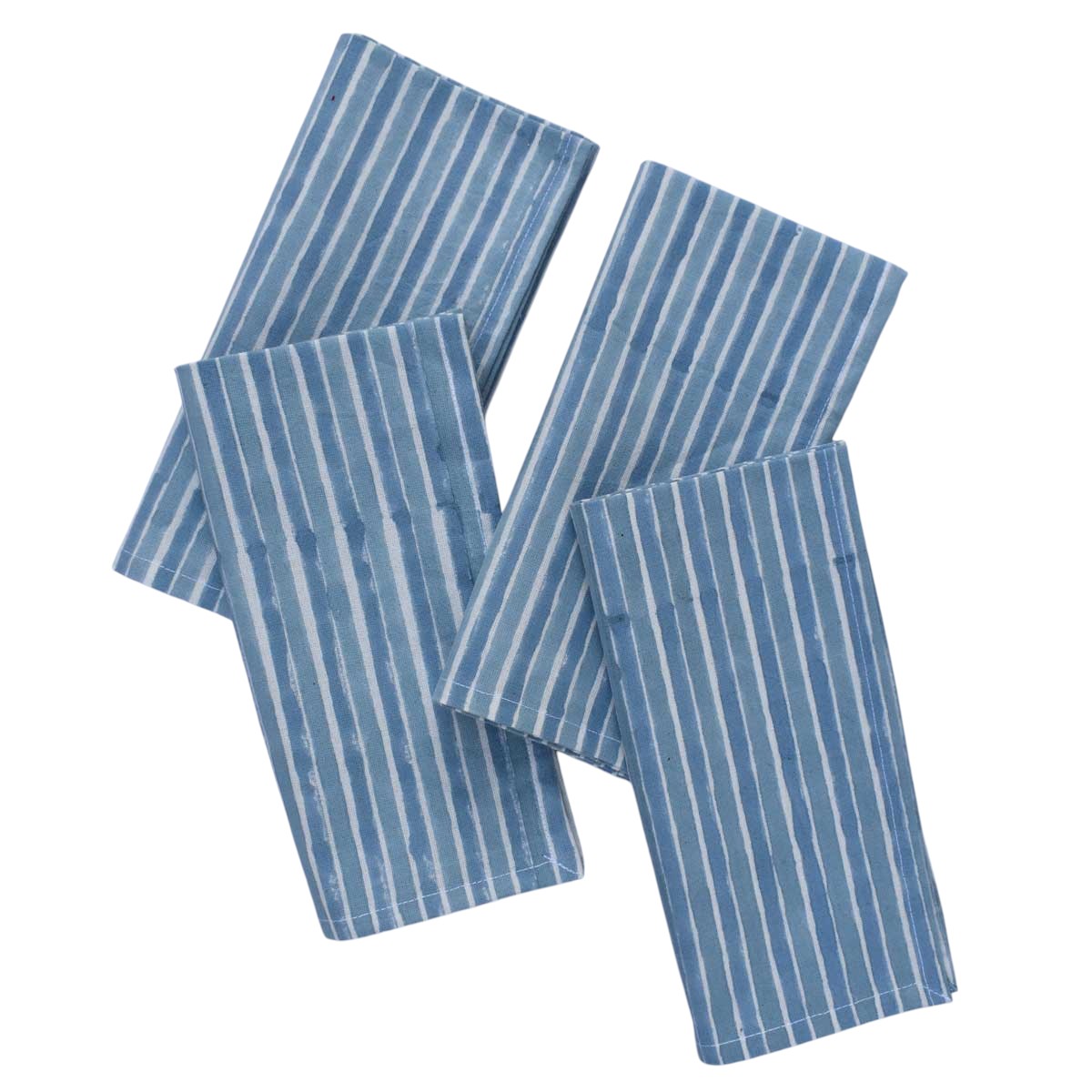 Hand Block Printed Cotton Napkin 45x45 cms Set of 4 Napkins Artichoke Stripe 262404