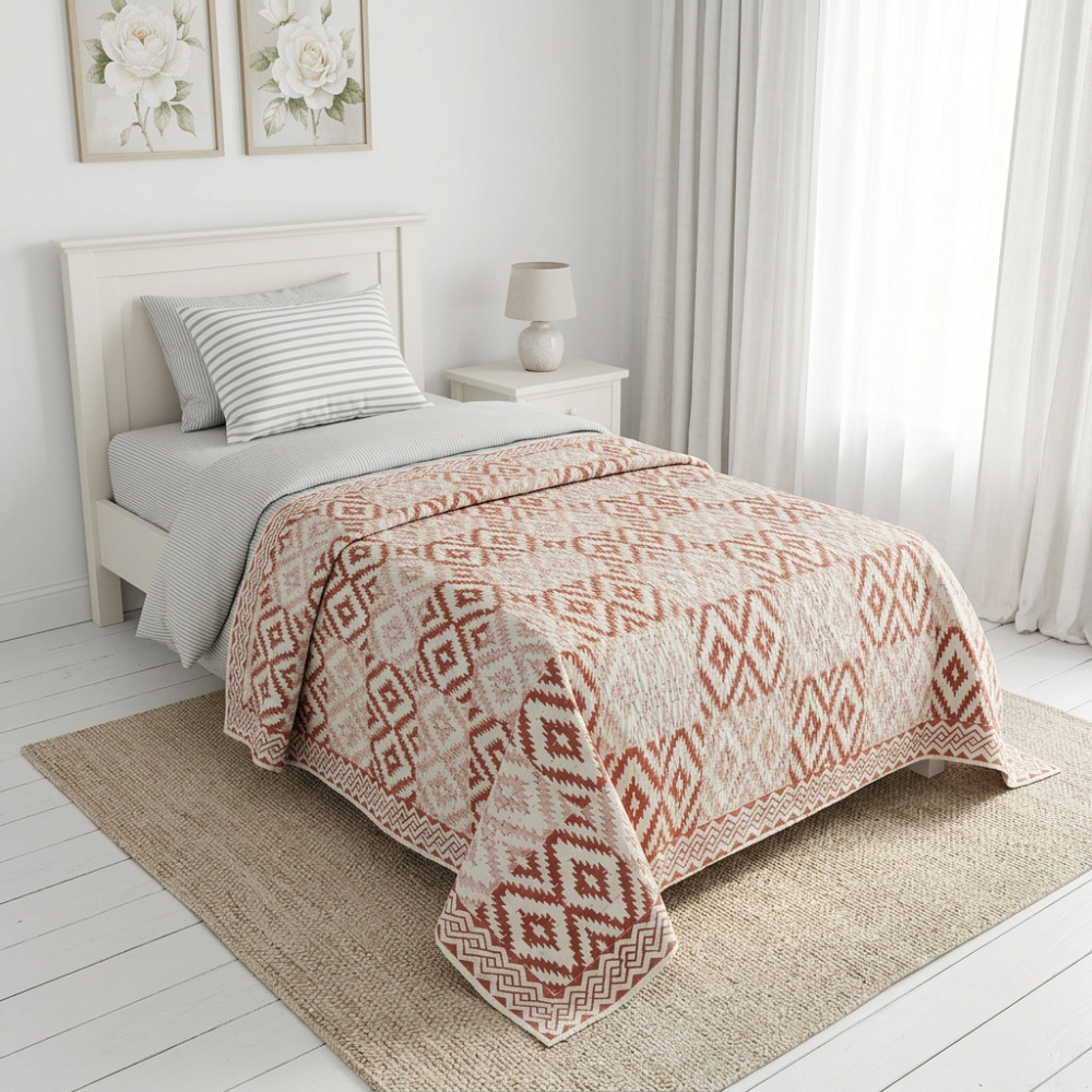 Image of Hand Block Printed Cotton Twin Size Kantha | Aztec Cappuccino 200998