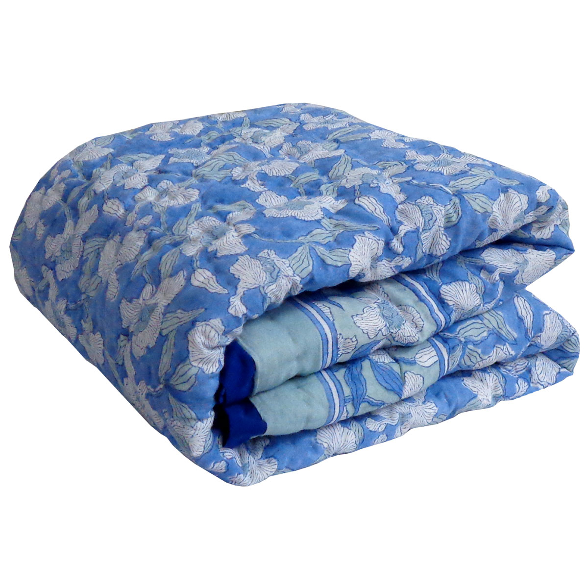 Baby Quilt for Toddler Hand Block Printed Cotton Quilt Orchid Aqua 203890