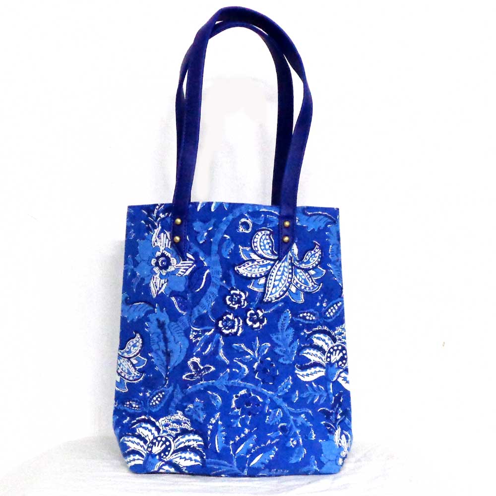 Hand Block Printed Cotton Hand Bags Anarkali Blue Gud 106797