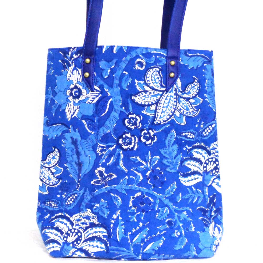 Hand Block Printed Cotton Hand Bags Anarkali Blue Gud 106797
