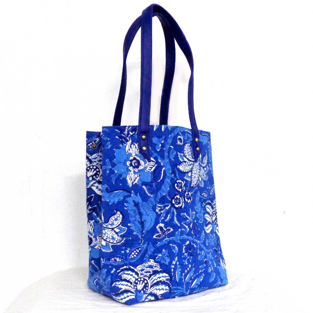 Hand Block Printed Cotton Hand Bags Anarkali Blue Gud 106797