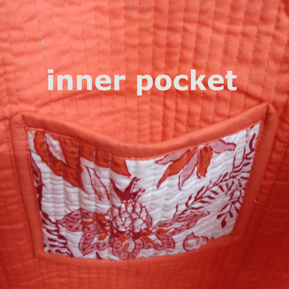 Hand Block Printed Cotton Quilted Tote Bag Bossanova Red Open 103700