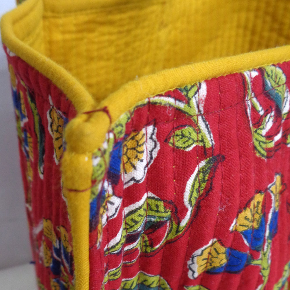 Hand Block Printed Cotton Quilted Tote Bag Chakri Red Gud 101748