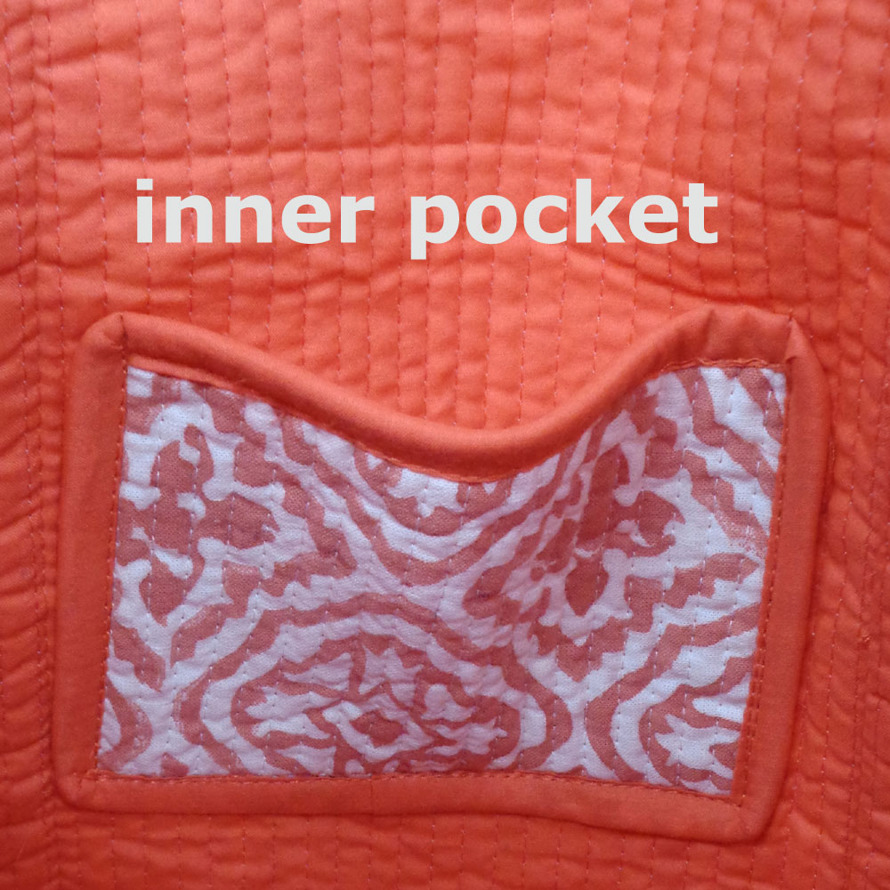 Hand Block Printed Cotton Quilted Tote Bag Cross Flower Pink 107051