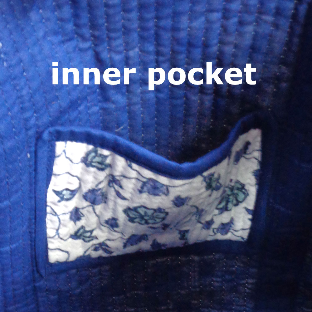 Hand Block Printed Cotton Quilted Tote Bag Floral Kali Blue 203903