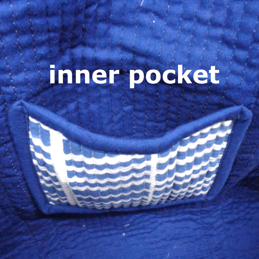 Hand Block Printed Cotton Quilted Tote Bag Herringbone Blue 100468